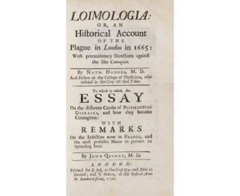 NO RESERVE Plague.- Hodges (John) Loimologia: or, an Historical Account of the Plague in London in 1665, first edition in Eng