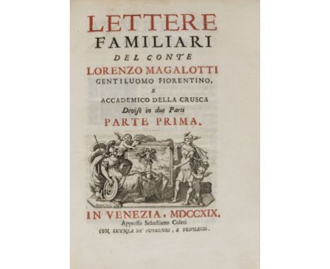 Magalotti (Lorenzo) Lettere Familiari, 2 parts in 1, first edition, title in red and black and with large engraved vignette, 