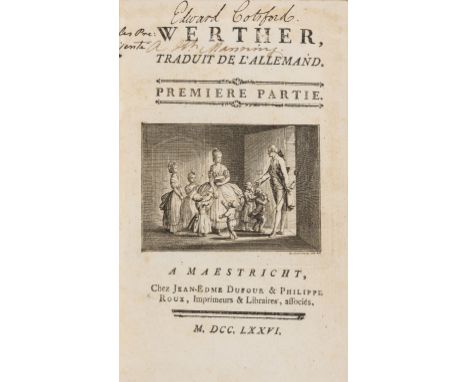 [Goethe (Johann Wolfgang von)] Werther, 2 vol., first French edition, translated by Georges Deyverdun, engraved vignette titl