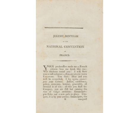 Muirhead (Arnold).- Bentham (Jeremy) To the National Convention of France, first edition, lacking title as usual, scattered s