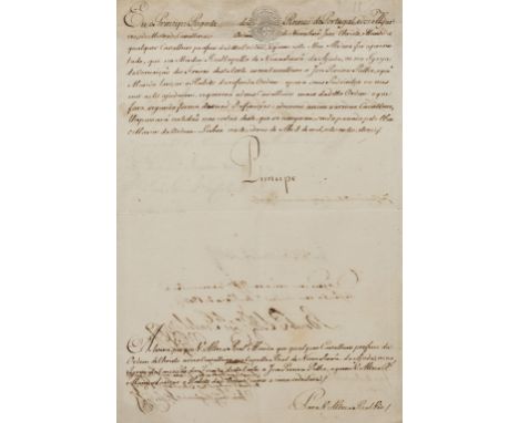 Portugal.- John VI (King of Portugal, as Prince Regent, 1767-1826) Document ?signed "Principe" appointing José Pereira Palha 