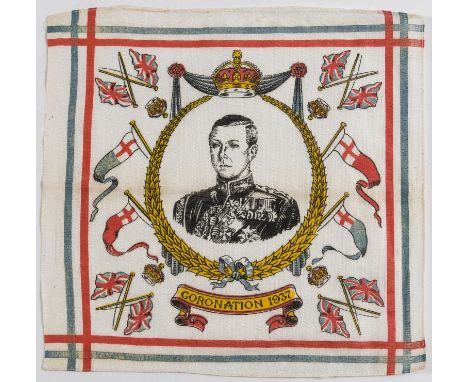 Royalty.- Edward VIII.- Cotton coronation handkerchief souvenir produced prior to his abdication, portrait surmounted by a cr