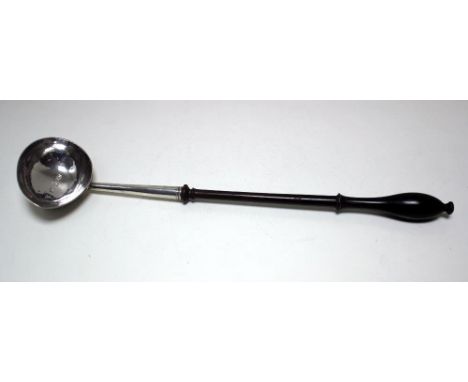A George II silver punch ladle, maker GB, London 1736, with ovoid bowl and turned wooden handle, 34cm  