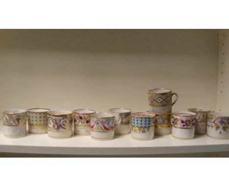 Twelve Regency coffee cans and saucers, to include: five of Coalport type, three marked Derby, two Spode cans, a Miles Mason 