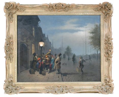 § Vida Gabor (Hungarian, 1937-2007) Stargazers in Paris signed indistinctly lower right "V. Goulard" oil on panel 43 x 54cm (