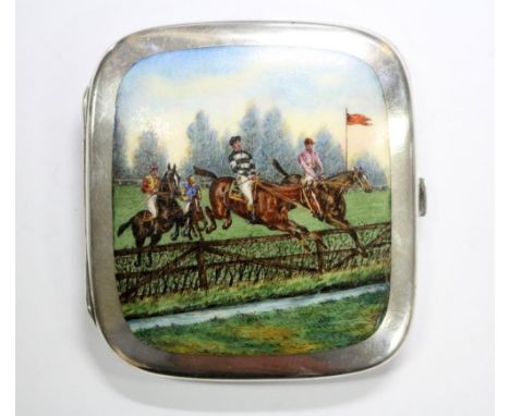 An Austro-Hungarian metalwares cigarette case, maker's mark K&W, of curved rectangular shape, the cover decorated with a stee