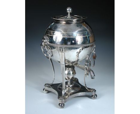 A George III silver tea urn, by George Ashworth & Co, Sheffield 1804, of globular form decorated with a gadrooned girdle belo