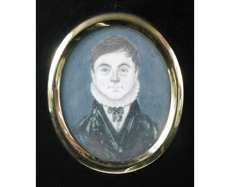 English School  (late 19th-early 20th Century) A pair of portrait miniatures of a Gentleman in a black coat and white ruff an