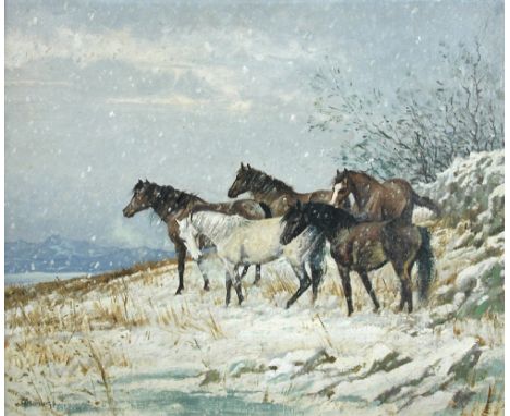 § Walter Robert Jennings (British, 1927-2005) Winter in the hills, Exmoor; and Her Moorland Foal, Exmoor signed lower left an