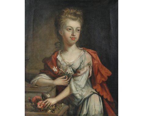 Attributed to Sir John Baptist de Medina (Spanish, 1659-1710) Portrait of Mrs Mary Hayes (nee Johnson), b.1600, half length, 