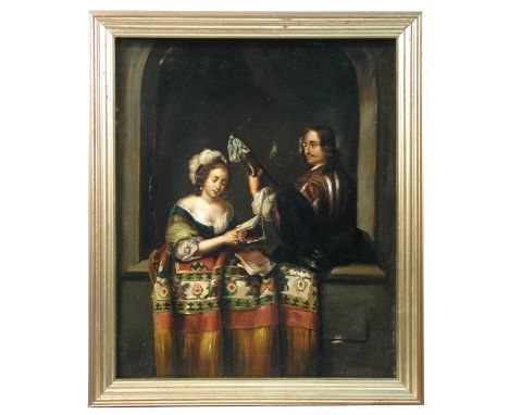 After Caspar Netscher (Dutch, 1639-1684) A Gentleman playing the lute to a lady at a casement window; and A Visit from the do