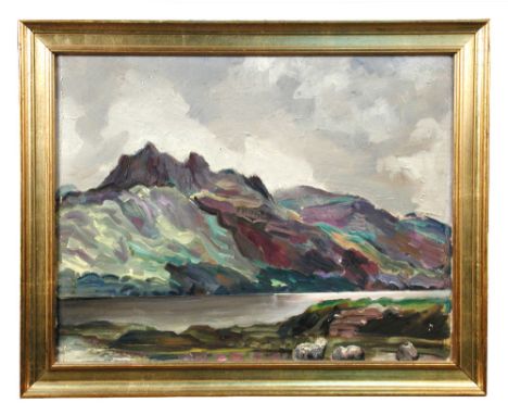 § Sir Francis Cook, Bt., ARBA, FRSA (British, 1907-1978) View of Ben Slioch, Loch Maree, Scotland inscribed and dated July 19