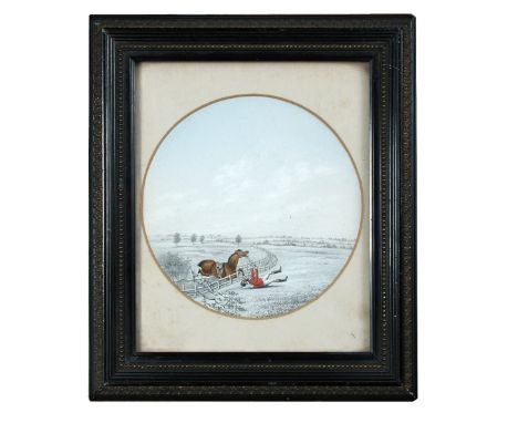 English School (19th Century)  Hunting vignettes pencil and watercolour (a pair) 14 x 14cm (5 x 5in)  Under glass whcih is di
