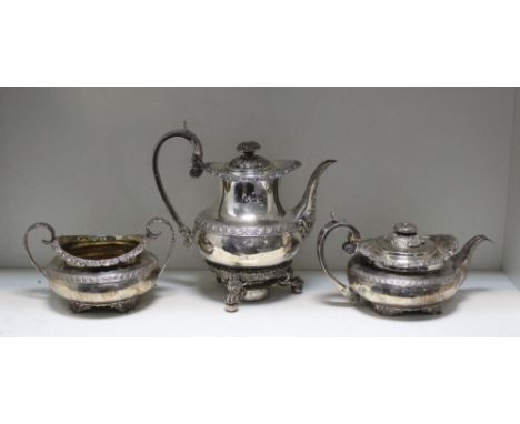 A George III silver tea and coffee set, by Joseph Craddock & William Ker Reid, London 1819, comprising:- a coffee pot on warm