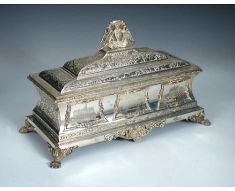 A large Edwardian parcel gilt silver Freedom Casket by Horace Woodward & Co Ltd, London 1901, of rectangular form the sides i
