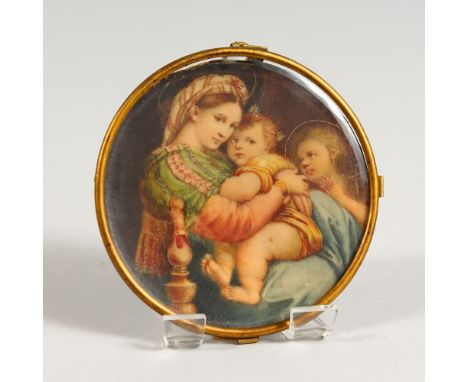 A CIRCULAR PORTRAIT MINIATURE, mother and two children. 3.25ins diameter.