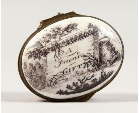 A BILSTON OVAL SNUFF BOX, "A Friends Gift".