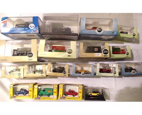 Fourteen Oxford diecast OO scale vehicles, and three Classix and one Schoco, mostly in excellent condition, wear to boxes. P&