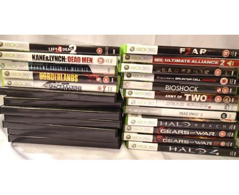Twenty four XBox 360 games, mostly complete, some missing slips/instructions. P&amp;P Group 2 (£18+VAT for the first lot and 
