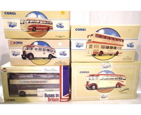 Five Corgi Classic buses and coaches, Ribble and Scout related. Mostly in excellent condition, boxed. P&amp;P Group 1 (£14+VA
