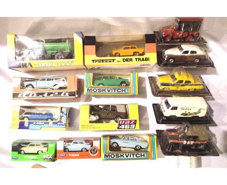 Fourteen Russian/East European vehicles; x11 built in Russia,m x2 welly trabarts, x1 Vitesse trabart, all in very good - exce