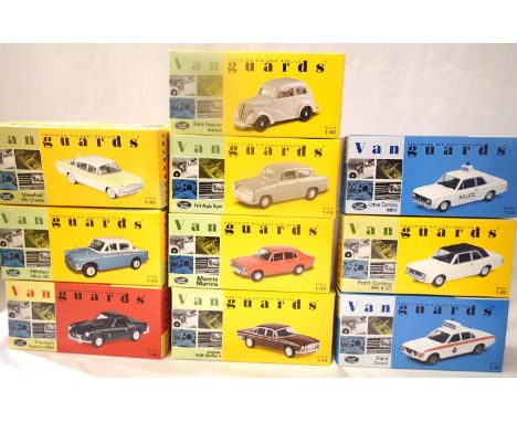 Ten Vanguards 1/43 scale diecast vehicles including Police cars. Very good - excellent condition, boxed. P&amp;P Group 2 (£18