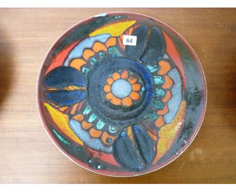 Good Quality 1960s Poole Delphis Studio Pottery Charger signed  V M to base , 36cm in Diameter 