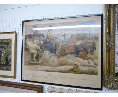 Framed Lithograph by John Leach dated 1865 of a Carriage scene 