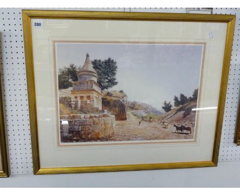 R M Bolton, Framed and mounted Print of a Morrocan Village scene signed in Pencil, 53 x 38cm 