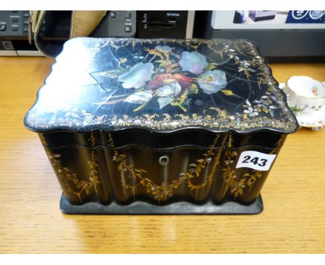 Victorian Laquered Tea Caddy with mother of Pearl Inlay