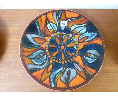 Good Quality 1960s Poole Delphis Studio Pottery Charger signed J R to Base, 36cm in Diameter 