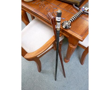 Indian bone inlaid sword Stick and another sword stick 