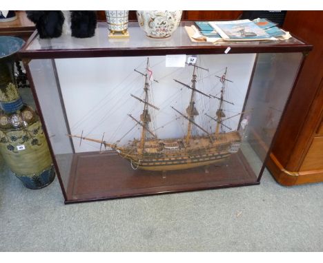 Impressive Hand built model of HMS Victory in modern case 42'' x 15'' 
