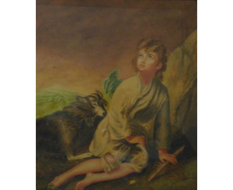 English School (19th Century), portrait of shepherd and sheep dog, watercolour, 30 x 26cms, framed 