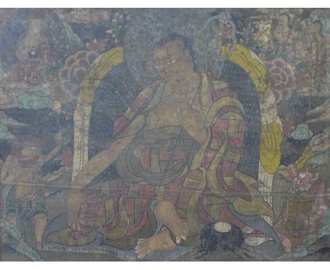 Chinese School, large portrait of Buddha, oil on canvas laid on board, 115 x 150cms, framed 