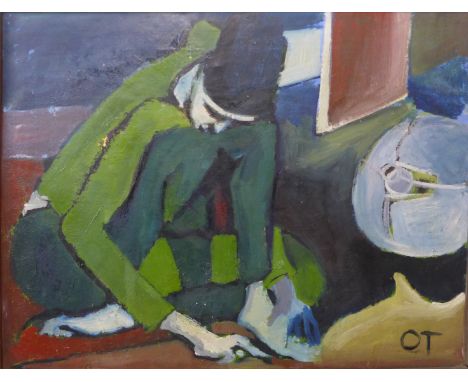 O.T., modernist portrait of a man, oil on canvas, 50 x 65cms, framed 