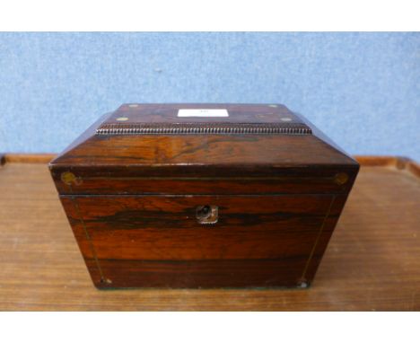 A George IV rosewood sarcophagus shaped tea caddy, 14cms h x 20cms w 