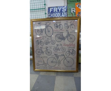 A French bicycle advertising print, framed 