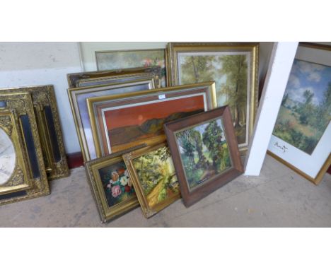 Seven assoretd oil paintings and a print 