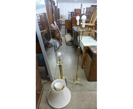 A brass Corinthian column table lamp and a brass Neo-Classical style standard lamp 