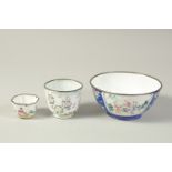 THREE CHINESE ENAMELLED ITEMS, comprising a bowl, a cup, and a smaller cup, (3).