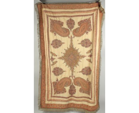 A FINE 19TH CENTURY INDO PERSIAN POSSIBLY KASHMIR EMBROIDERED TEXTILE PANEL.