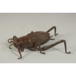 A BRONZE OKIMONO OF A GRASSHOPPER, with articulated legs, 9cm long.