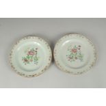 A PAIR OF 19TH CENTURY CHINESE FAMILLE ROSE PORCELAIN PLATES, 23cm diameter.