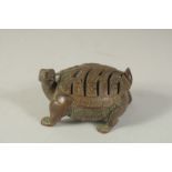 A BRONZE TORTOISE CENSER BURNER, the lid as an openworked shell - lifting off to reveal censer