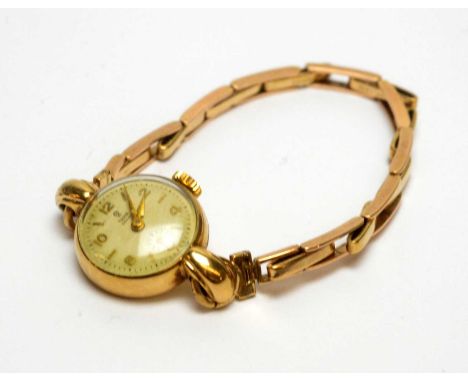 A 9ct yellow gold Tudor Royal ladies wristwatch, the dial with arabic and baton numerals and seconds dial, fitted manual wind