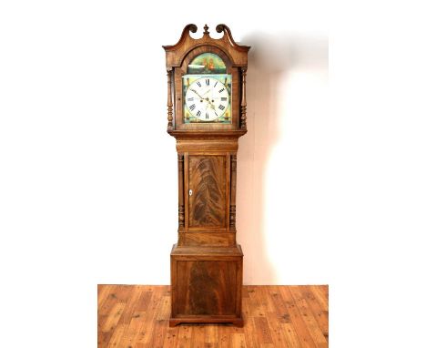 A 19th Century mahogany longcase clock signed D Little of Carlisle, the painted dial with roman chapter ring, the spandrels w