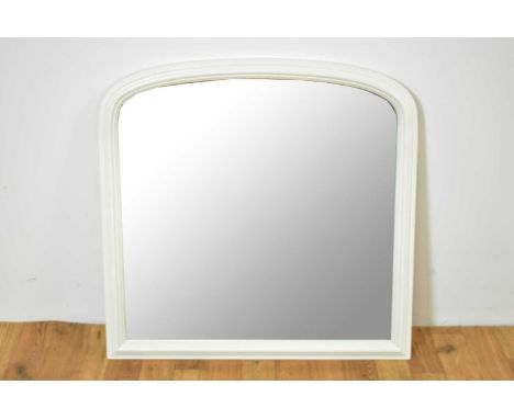 A contemporary arched overmantel mirror painted in a white colourway, 95 x 90cm high