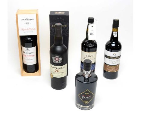 A selection of bottles of port, including: Taylor’s 20 Year Old Tawny Port, in box; W&amp;J Graham’s Quinta dos Malvedos vint
