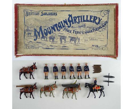 A BRITAINS No.28 early soldiers set 'Mountain Artillery with Mule Team and Quick Firing Gun', comprising of mounted empty han